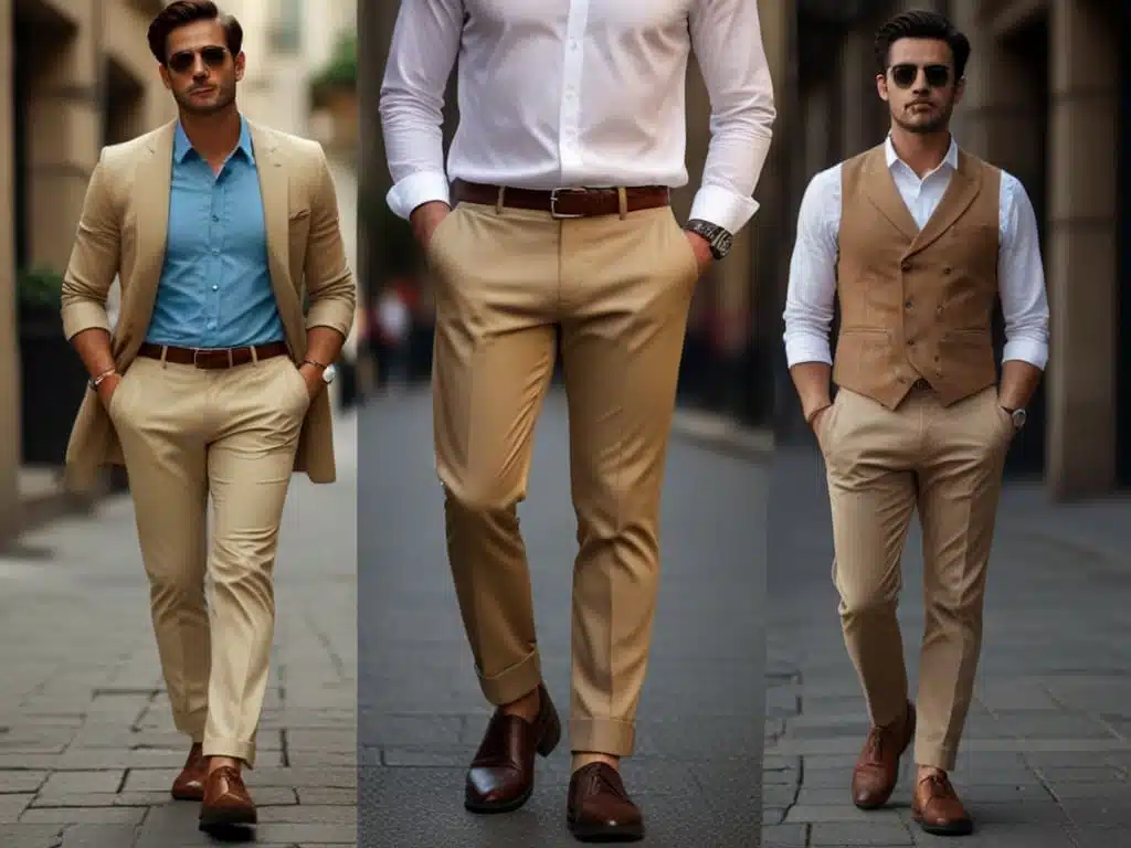 beige pants outfit mens